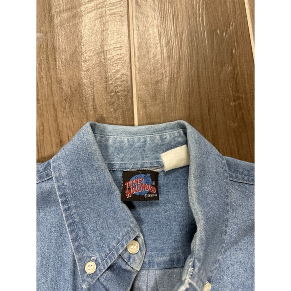Vintage Planet Hollywood Munich Denim Button Down Shirt USA Made Size L - Picture 4 of 5